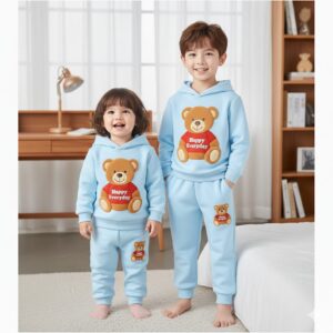 Kids Teddy Bear Printed Hoodie & Jogger Set