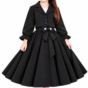 Girls Black 3-Piece Party Dress Set – Skirt, Koti & White Inner