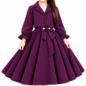 Girls Purple 3-Piece Party Dress Set – Skirt, Koti & White Inner