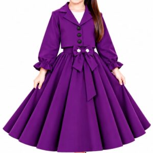 Girls Purple 3-Piece Party Dress Set – Skirt, Koti & White Inner