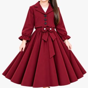 Girls Maroon 3-Piece Party Dress Set – Skirt, Koti & White Inner