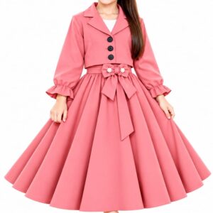 Girls Pink 3-Piece Party Dress Set – Skirt, Koti & White Inner
